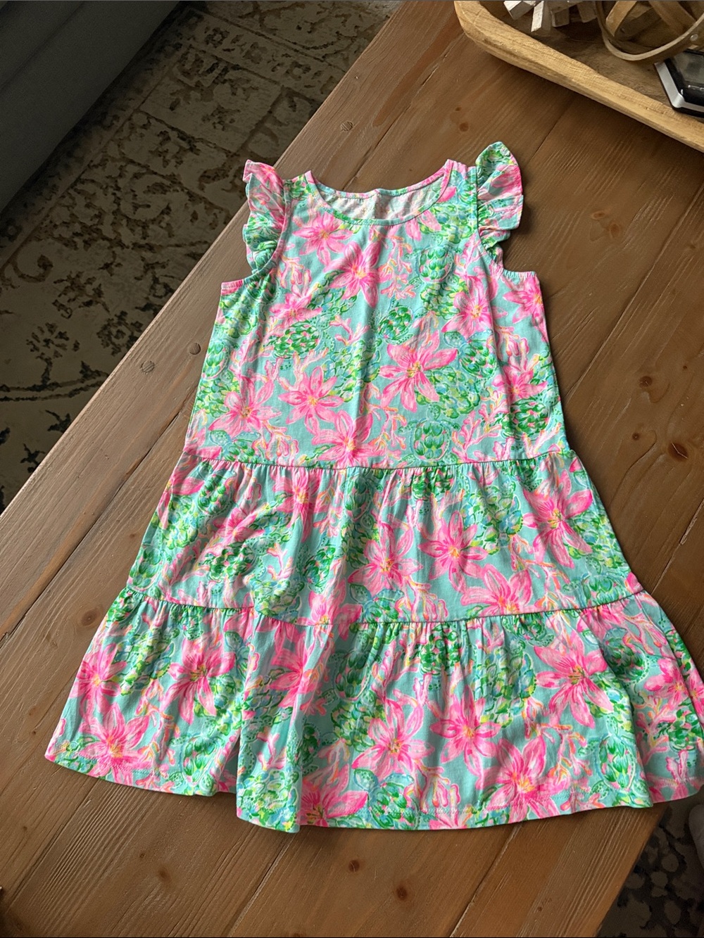 Lilly Pulitzer Girls' Floral Tiered Dress - Pink & Green
